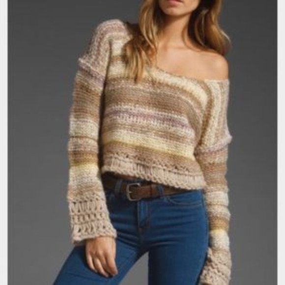 FREE PEOPLE Chunky Knit Cropped Sweater Bell Sleev - Picture 2 of 15